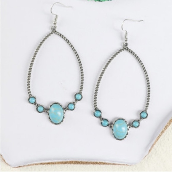 Boho Festival Western Style Water Drop Silver Hook
Turquoise Earrings, NWT - Picture 6 of 7